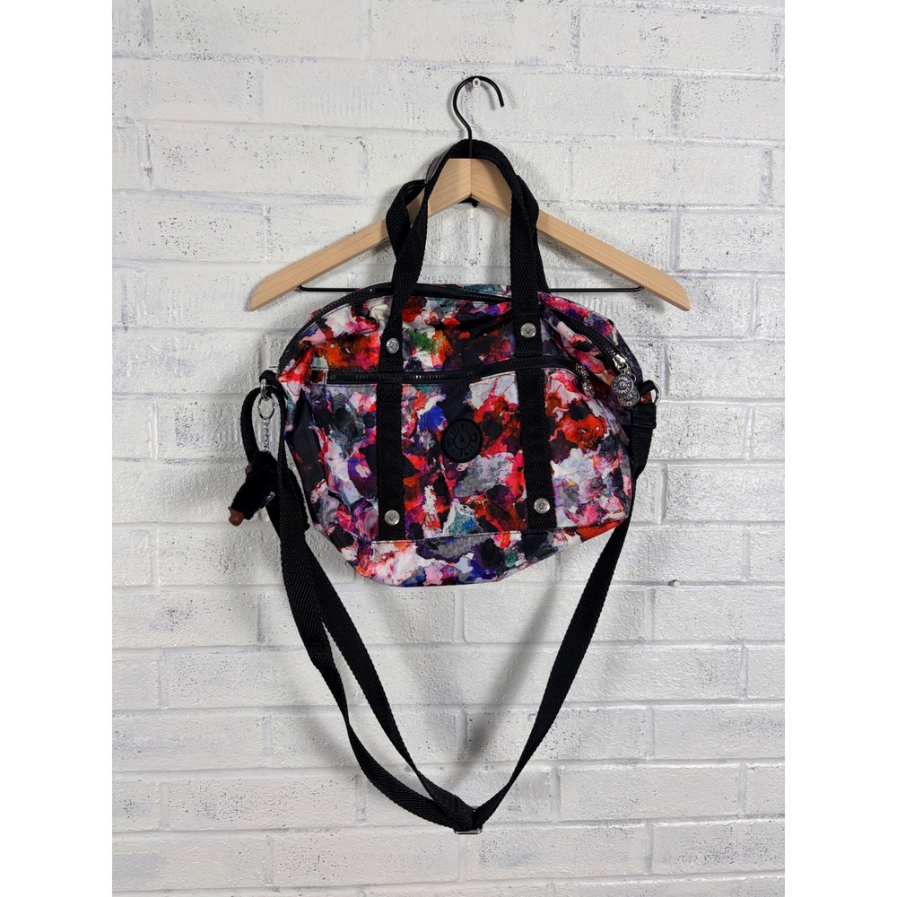 Kipling Printed Shoulder Crossbody Bag Multicolor Abstract Nylon Davina Monkey